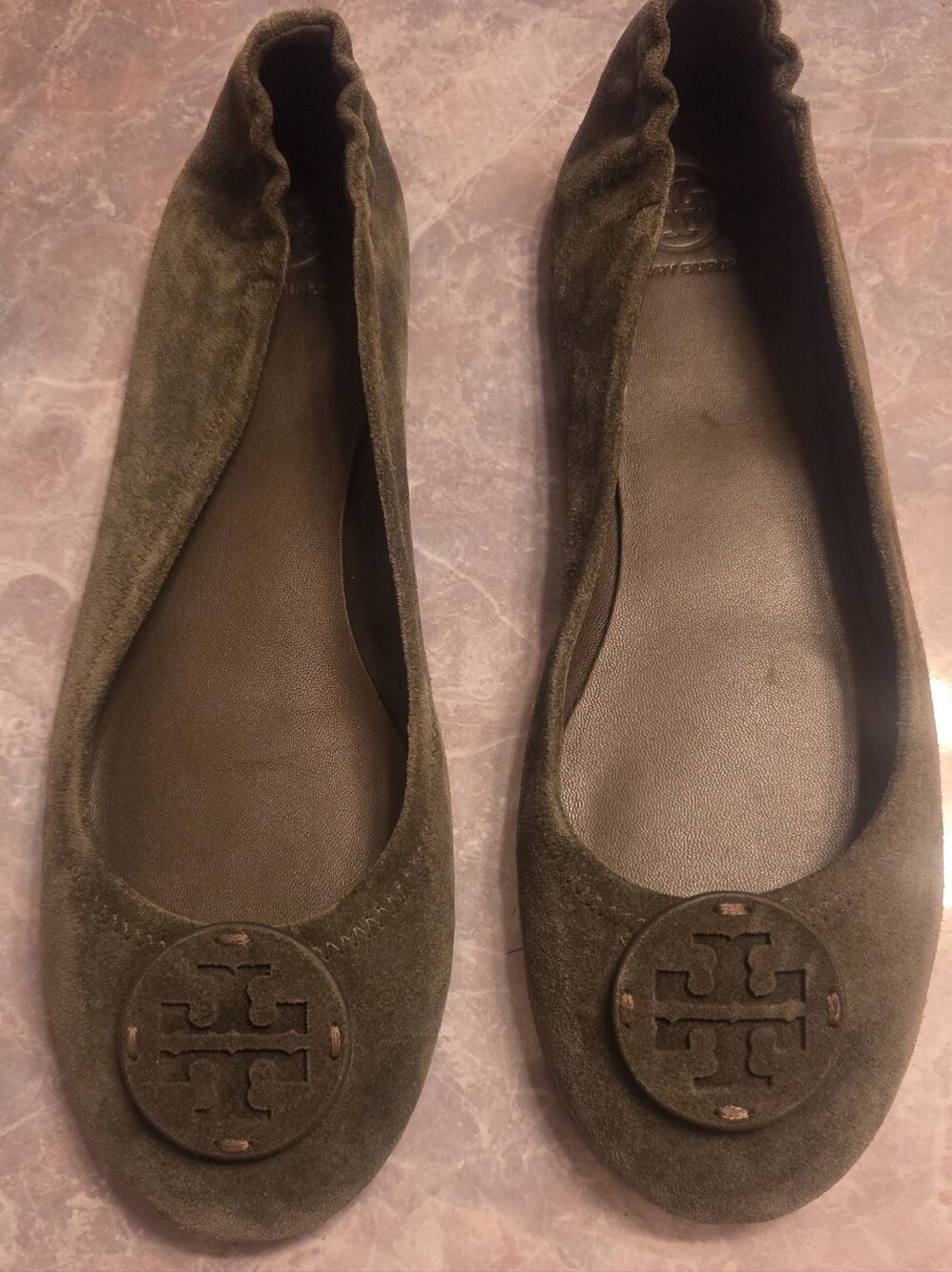 Tory Burch Minnie Suede Ballet Flats in Olive Green